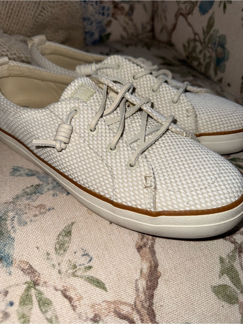 Sperry Women's Knit Lace-Up Flats in Cream